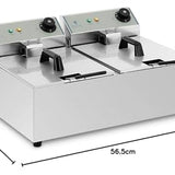 Royal Catering Kommerzielle Fritteuse Kapazität 2 x 10 l 6400 W 60-200 °C Kaltzone Ablasshahn autom. Abschaltung Thermoschutz Cool-Touch-Griff Elektro-Doppel-Fritteuse Gastro-Fritteuse