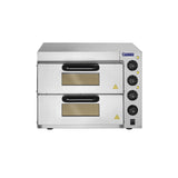 Royal Catering RCPO-3000-2PS-1 Pizzaofen elektrisch 2 Kammern Pizzabackofen Pizza Ofen Schamotte Schamotteboden (3000W, 2 Schamotte-Steinböden: 40 x 40 x 1,5 cm, Timer bis 120 min, Edelstahl)