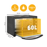 TZS First Austria - Minibackofen mit Kochplatten 60L 3200 W - Mini Backofen Pizzaofen mit Herdplatten bis 230°C & 6 Heizmodi - Miniofen Kombigerät mit 4 Einschubhöhen & hochwertigem Zubehör