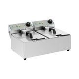 Royal Catering Kommerzielle Fritteuse Kapazität 2 x 10 l 6400 W 60-200 °C Kaltzone Ablasshahn autom. Abschaltung Thermoschutz Cool-Touch-Griff Elektro-Doppel-Fritteuse Gastro-Fritteuse