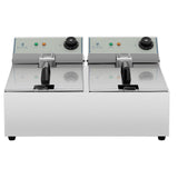 Royal Catering Kommerzielle Fritteuse Kapazität 2 x 10 l 6400 W 60-200 °C Kaltzone Ablasshahn autom. Abschaltung Thermoschutz Cool-Touch-Griff Elektro-Doppel-Fritteuse Gastro-Fritteuse