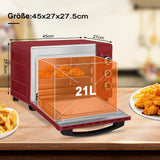 WOLTU Mini Backofen 21 L, elektrischer Minibackofen, Miniofen, Pizzaofen, 1280 W, 100-230 °C, Timer 60 Min., Ober-/Unterhitze, Doppelverglasung, Rot