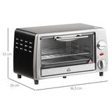 HOMCOM Mini Backofen 10 L 750W 100-230℃ 60 Min. Timer mit Backblech, Grillrost und Herausnehmbarer Bodenschale, Pizza-Ofen Silber