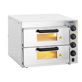 Royal Catering RCPO-3000-2PS-1 Pizzaofen elektrisch 2 Kammern Pizzabackofen Pizza Ofen Schamotte Schamotteboden (3000W, 2 Schamotte-Steinböden: 40 x 40 x 1,5 cm, Timer bis 120 min, Edelstahl)