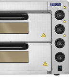 Royal Catering RCPO-3000-2PS-1 Pizzaofen elektrisch 2 Kammern Pizzabackofen Pizza Ofen Schamotte Schamotteboden (3000W, 2 Schamotte-Steinböden: 40 x 40 x 1,5 cm, Timer bis 120 min, Edelstahl)