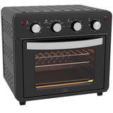HOMCOM Mini Backofen mit Umluft 30 L 1600W 90-230℃ 60 Min. Timer inkl. Krümelblech, Warmhalteplatten, Backblech, Grillrost, Frittierkorb, Minibackofen Pizza-Ofen, Schwarz