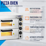 Royal Catering RCPO-3000-2PS-1 Pizzaofen elektrisch 2 Kammern Pizzabackofen Pizza Ofen Schamotte Schamotteboden (3000W, 2 Schamotte-Steinböden: 40 x 40 x 1,5 cm, Timer bis 120 min, Edelstahl)