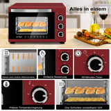 WOLTU Mini Backofen 21 L, elektrischer Minibackofen, Miniofen, Pizzaofen, 1280 W, 100-230 °C, Timer 60 Min., Ober-/Unterhitze, Doppelverglasung, Rot