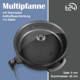 ecolle Hochwertige elektrische Pizzapfanne Partypfanne 42 cm/Grillpfanne/Elektropfanne/Pizzaofen /Crepe /Paella Pfanne/Hot Pot, Leistung 1500 (42cm x 9cm)