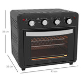 HOMCOM Mini Backofen mit Umluft 30 L 1600W 90-230℃ 60 Min. Timer inkl. Krümelblech, Warmhalteplatten, Backblech, Grillrost, Frittierkorb, Minibackofen Pizza-Ofen, Schwarz