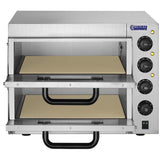 Royal Catering RCPO-3000-2PS-1 Pizzaofen elektrisch 2 Kammern Pizzabackofen Pizza Ofen Schamotte Schamotteboden (3000W, 2 Schamotte-Steinböden: 40 x 40 x 1,5 cm, Timer bis 120 min, Edelstahl)
