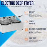 Royal Catering Kommerzielle Fritteuse Kapazität 2 x 10 l 6400 W 60-200 °C Kaltzone Ablasshahn autom. Abschaltung Thermoschutz Cool-Touch-Griff Elektro-Doppel-Fritteuse Gastro-Fritteuse