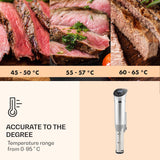 Klarstein Quickstick- Sous-Vide Garer, Präzisionskochtopf, Schongarer, 1300 Watt, Timerfunktion, 3D Circulating, 0-95 °C, LCD Touch-Display, wasserdicht, bis 20 Liter, flex, silber