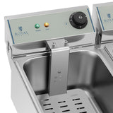 Royal Catering Kommerzielle Fritteuse Kapazität 2 x 10 l 6400 W 60-200 °C Kaltzone Ablasshahn autom. Abschaltung Thermoschutz Cool-Touch-Griff Elektro-Doppel-Fritteuse Gastro-Fritteuse