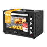 TZS First Austria - Minibackofen mit Kochplatten 60L 3200 W - Mini Backofen Pizzaofen mit Herdplatten bis 230°C & 6 Heizmodi - Miniofen Kombigerät mit 4 Einschubhöhen & hochwertigem Zubehör