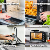 TZS First Austria - Minibackofen mit Kochplatten 60L 3200 W - Mini Backofen Pizzaofen mit Herdplatten bis 230°C & 6 Heizmodi - Miniofen Kombigerät mit 4 Einschubhöhen & hochwertigem Zubehör