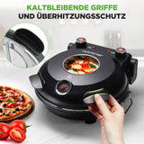 NutriChef Pizzaofen Stein – 30,5 cm, 427 °C, Thermometer, Antihaft, Schwarz - Knusprige Pizza wie beim Italiener – Kompakt, Sichtfenster, Ober-/Unterhitze