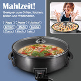 ecolle Hochwertige elektrische Pizzapfanne Partypfanne 42 cm/Grillpfanne/Elektropfanne/Pizzaofen /Crepe /Paella Pfanne/Hot Pot, Leistung 1500 (42cm x 9cm)