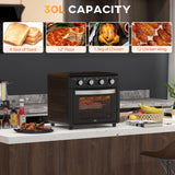 HOMCOM Mini Backofen mit Umluft 30 L 1600W 90-230℃ 60 Min. Timer inkl. Krümelblech, Warmhalteplatten, Backblech, Grillrost, Frittierkorb, Minibackofen Pizza-Ofen, Schwarz