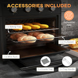 HOMCOM Mini Backofen mit Umluft 30 L 1600W 90-230℃ 60 Min. Timer inkl. Krümelblech, Warmhalteplatten, Backblech, Grillrost, Frittierkorb, Minibackofen Pizza-Ofen, Schwarz
