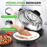 NutriChef Pizzaofen Stein – 30,5 cm, 427 °C, Thermometer, Antihaft, Schwarz - Knusprige Pizza wie beim Italiener – Kompakt, Sichtfenster, Ober-/Unterhitze