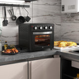 HOMCOM Mini Backofen mit Umluft 30 L 1600W 90-230℃ 60 Min. Timer inkl. Krümelblech, Warmhalteplatten, Backblech, Grillrost, Frittierkorb, Minibackofen Pizza-Ofen, Schwarz