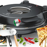 KESSER® Pizza-Ofen elektrisch bis 400 Grad | Elektrischer Pizzabäcker 1200W mit feuerfester Steinplatte & Timer Durchmesser 32cm | 5 Heizstufen & Sichtfenster | inkl. Pizzaschneider & Rezeptbuch