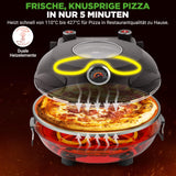 NutriChef Pizzaofen Stein – 30,5 cm, 427 °C, Thermometer, Antihaft, Schwarz - Knusprige Pizza wie beim Italiener – Kompakt, Sichtfenster, Ober-/Unterhitze