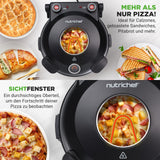 NutriChef Pizzaofen Stein – 30,5 cm, 427 °C, Thermometer, Antihaft, Schwarz - Knusprige Pizza wie beim Italiener – Kompakt, Sichtfenster, Ober-/Unterhitze
